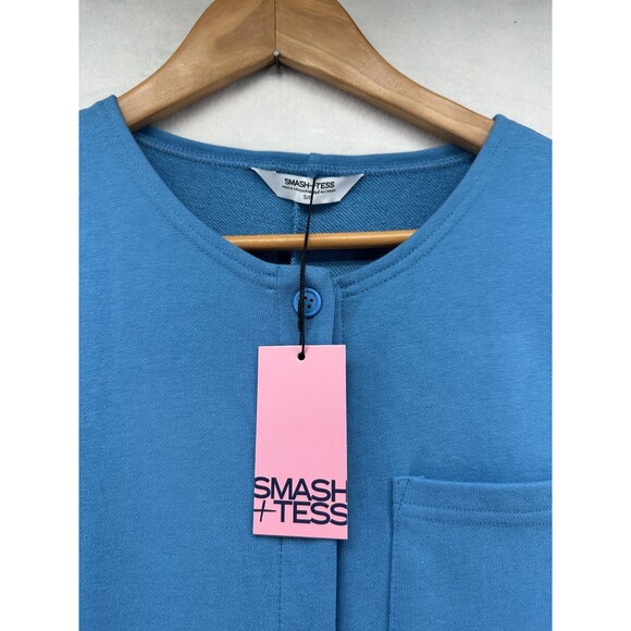 Smash & Tess Louisa Romper Jumpsuit Size S Parisian Blue Front Pockets Buttons - Picture 6 of 16